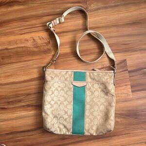 Coach Tan and Green Crossbody Bag